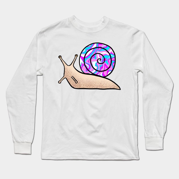 Psychedelic Snail Blue and Pink Shell Long Sleeve T-Shirt by julieerindesigns